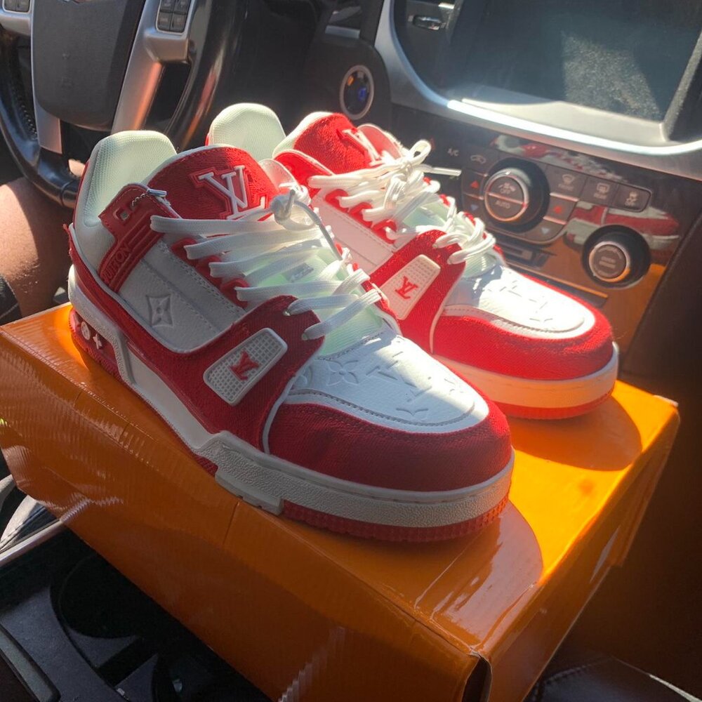 Louis Vuitton Men's Red and White Trainers 45